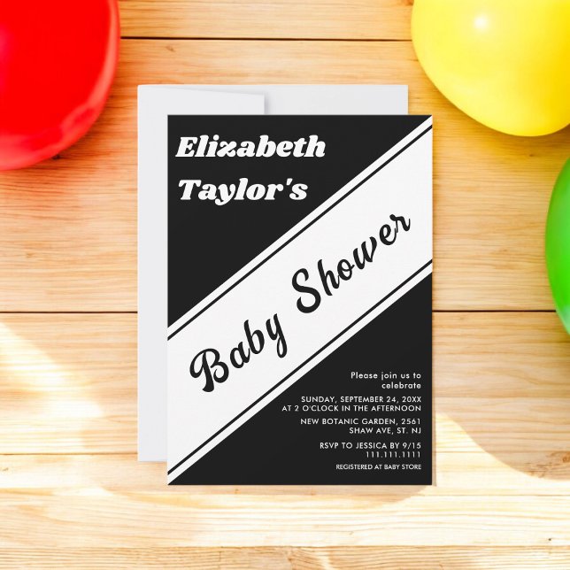 Convites Chá de fraldas De Tendência Negra E Branca Moderna (Criador carregado)