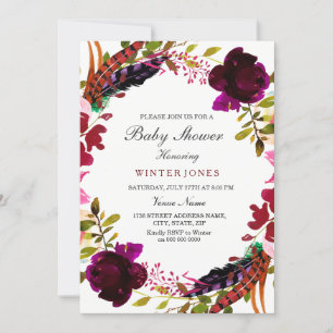 Convites Chá de fraldas de Terra Floral Purple Burgundy