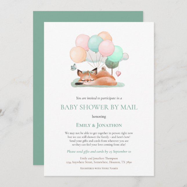 Convites Chá de fraldas De Teto De Raposa Que Dorme Bastant (Frente/Verso)