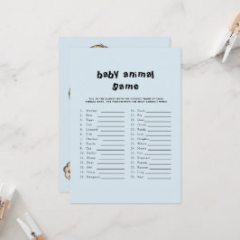 Convites Chá de fraldas de Texto Escuro Jogo Animal Azul