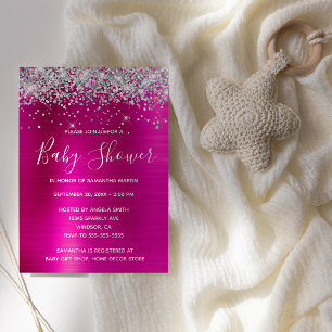 Convites Chá de fraldas de Tinta Rosa Quente da Silver Glit