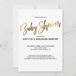 Convites Chá de fraldas de Tipografia Dourada simples