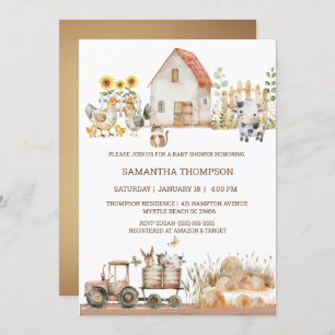 Convites Chá de fraldas de Trator de Animais de Exploração