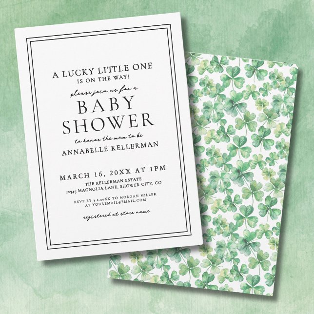 Convites Chá de fraldas de Trevo de Shamrock Verde Pequeno (Lucky Little One Green Shamrock Clover Baby Shower Invitation)