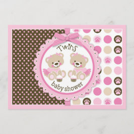 Convites Chá de fraldas de Tutus Teddy Bears Gêmeas