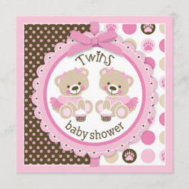Convites Chá de fraldas de Tutus Teddy Bears Gêmeas