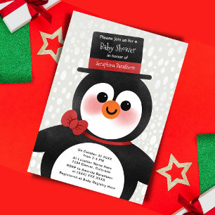 Convites Chá de fraldas de Tuxedo Penguin de Natal bonito
