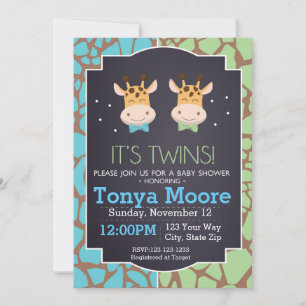 Convites Chá de fraldas de Twin Boys Giraffe