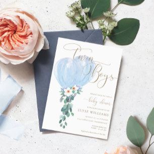 Convites Chá de fraldas de Twin do Balão Azul