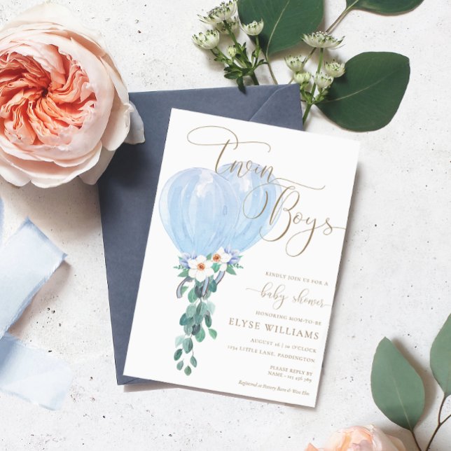 Convites Chá de fraldas de Twin do Balão Azul (Criador carregado)