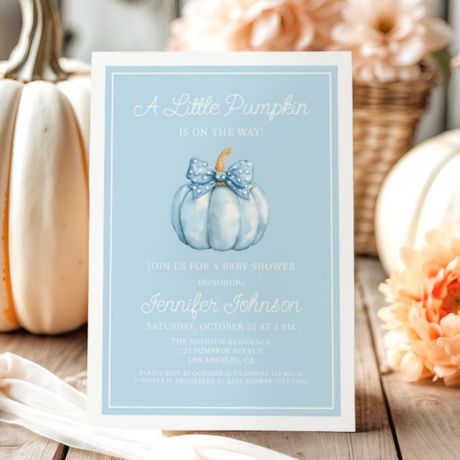Convites Chá de fraldas De Um Menino De Abóbora Azul (Cute Blue A Little Pumpkin Boy Baby Shower Invitation)