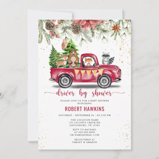 Convites Chá de fraldas de Unidade Animal da Floresta de Na (Frente)