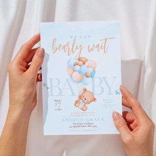 Convites Chá de fraldas de Urso Azul-Teddy