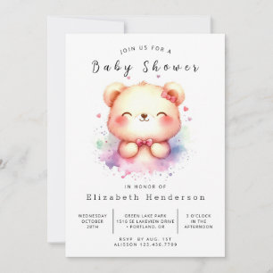 Convites Chá de fraldas de Urso Branco Moderno