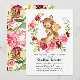 Convites Chá de fraldas de Urso da Mãe e Bebê