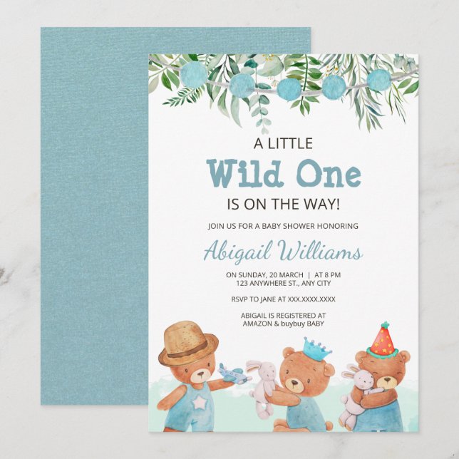 Convites Chá de fraldas de Urso de Água (Frente/Verso)