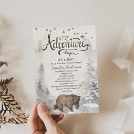 Convites Chá de fraldas de Urso de Aquarela do Forest Adven
