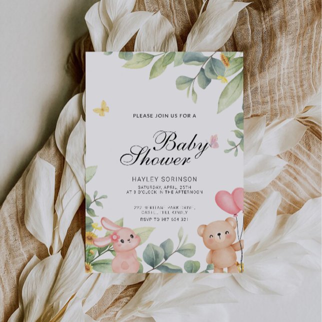 Convites Chá de fraldas de Urso de Corte (Cute Teddy Bear Baby Shower Invitation)