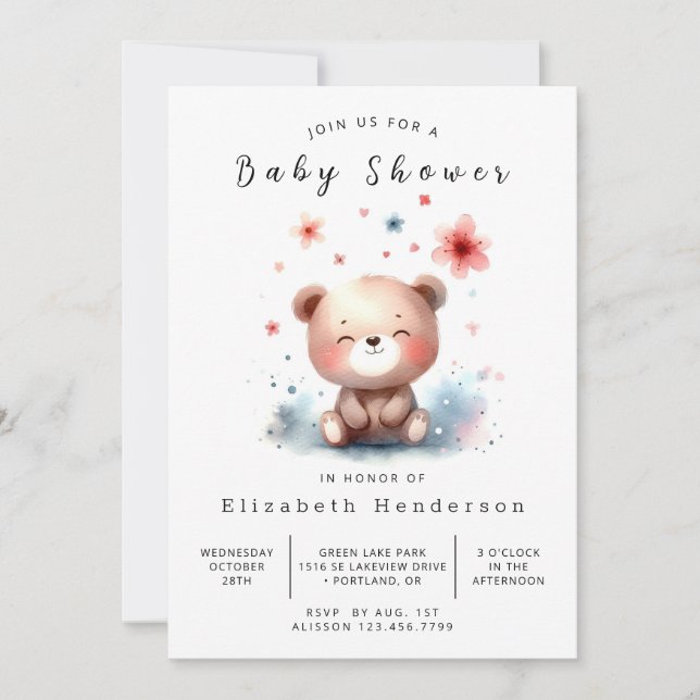 Convites Chá de fraldas De Urso De Madeira De Whimsy (Frente)