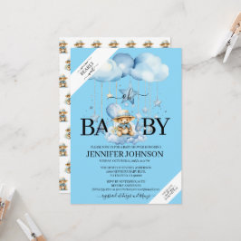 Convites Chá de fraldas de Urso de Pano Azul Adorável