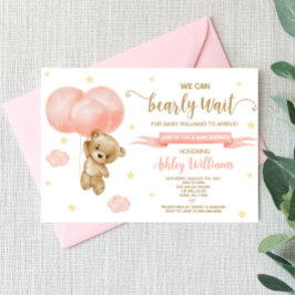 Convites Chá de fraldas de Urso de Teddy e Balões Rosa