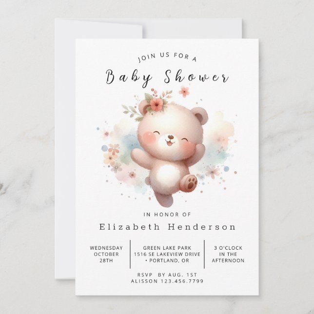 Convites Chá de fraldas de Urso Digital Divertido (Frente)