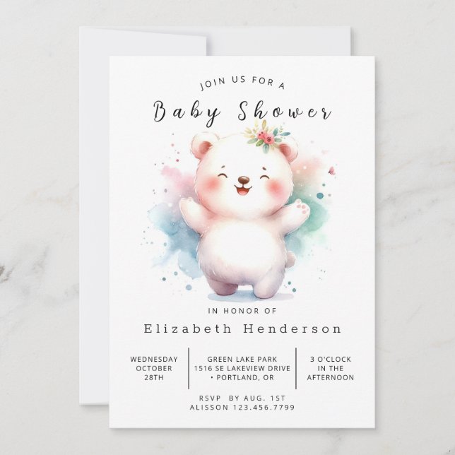 Convites Chá de fraldas de Urso Digital Elegante (Frente)