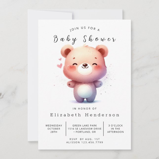 Convites Chá de fraldas de Urso Editável da Boêmia (Frente)