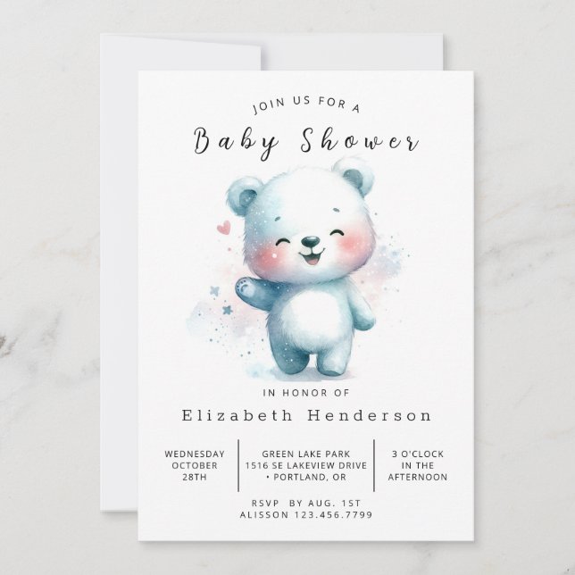 Convites Chá de fraldas de Urso Editável Moderno (Frente)