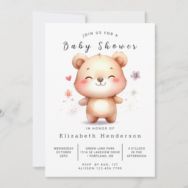 Convites Chá de fraldas de Urso Editável Whimsical (Frente)