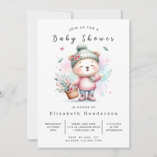 Convites Chá de fraldas de Urso Editável Whimsy (Frente)