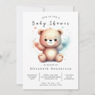 Convites Chá de fraldas de Urso Imprimível Whimsy