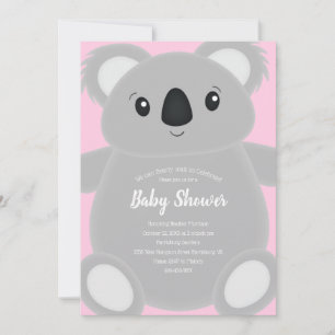 Convites Chá de fraldas de Urso Koala Rosa
