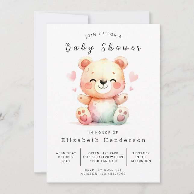 Convites Chá de fraldas de Urso Online Bohemian (Frente)
