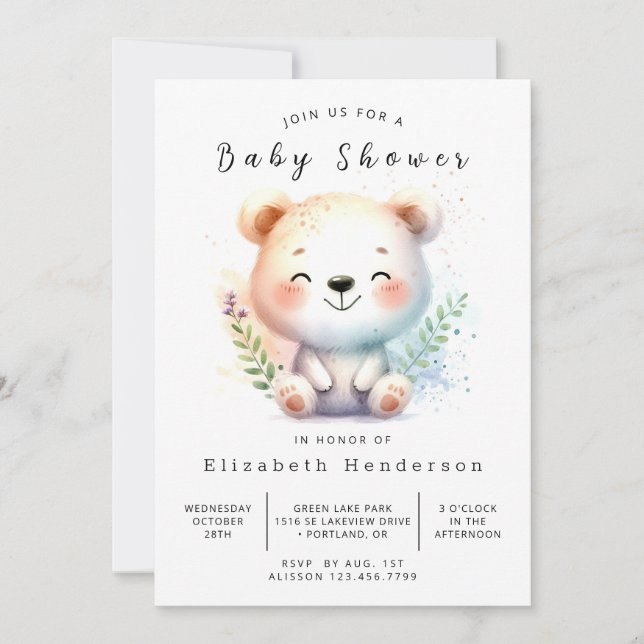 Convites Chá de fraldas de Urso Online Feliz (Frente)