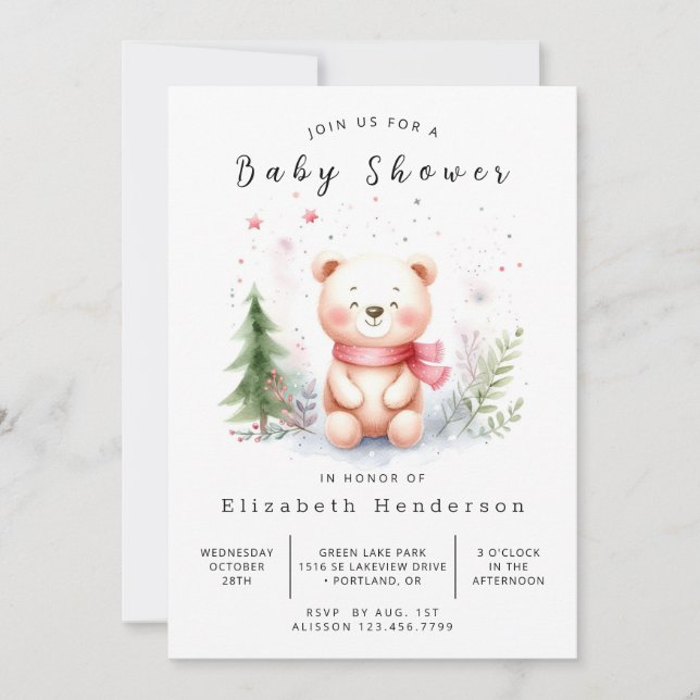 Convites Chá de fraldas de Urso Online Woodland (Frente)
