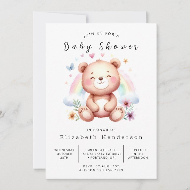 Convites Chá de fraldas de Urso Personalizado da Boêmia (Frente)