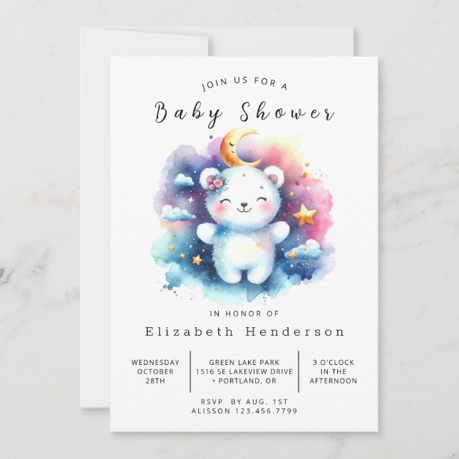 Convites Chá de fraldas de Urso Personalizado Divertido (Frente)