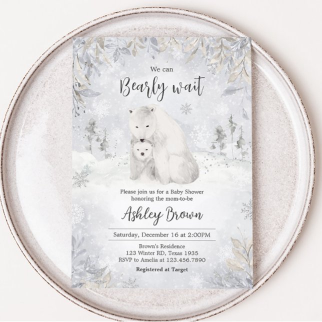 Convites Chá de fraldas de Urso Polar de inverno (Arctic Polar Bear Baby Shower Invitation)