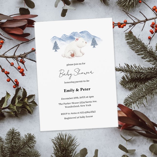 Convites Chá de fraldas de Urso Polar Inverno Neutro por Se (Gender Neutral Winter Polar Bear Baby Shower Invitation)