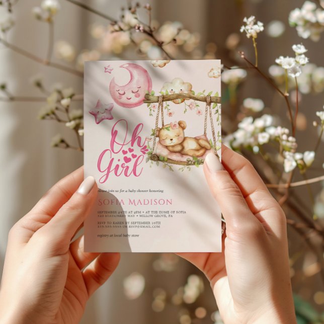 Convites Chá de fraldas de Urso Rosa Rosa (Criador carregado)