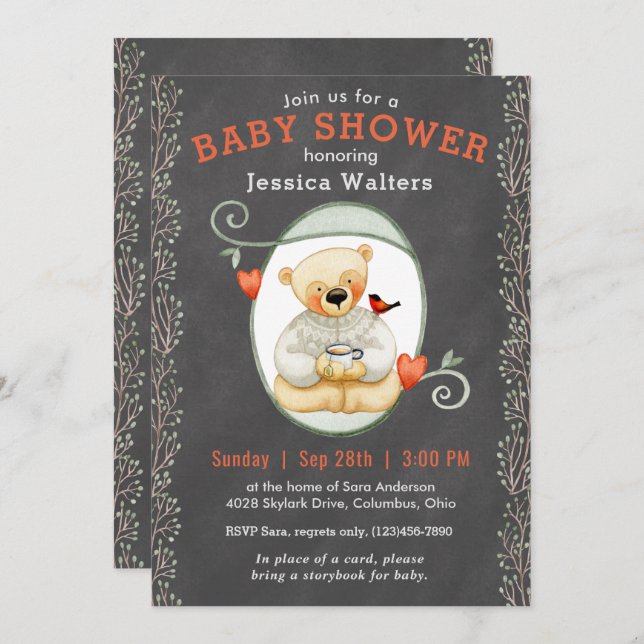 Convites Chá de fraldas de ursos de peluche do Livro de Ted (Frente/Verso)