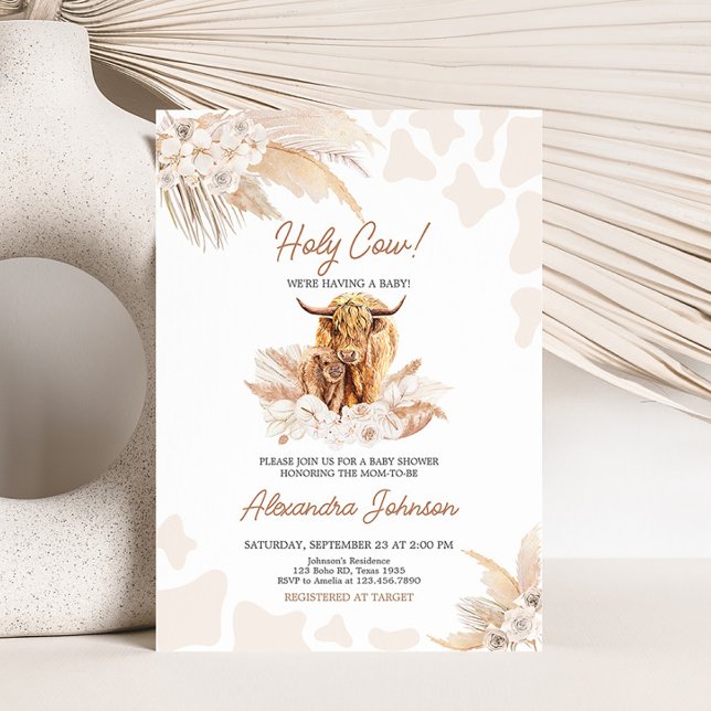 Convites Chá de fraldas de Vaca Castanha (Highland Cow Baby Shower Invitation)