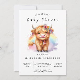 Convites Chá de fraldas de Vaca de Boho de Aquarela Persona