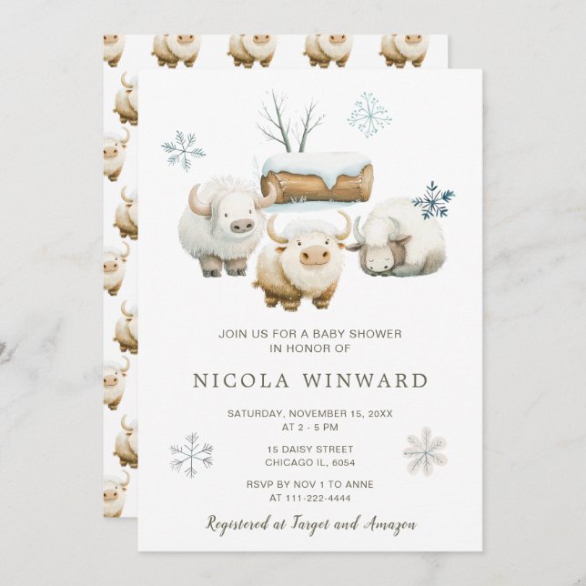 Convites Chá de fraldas de Vaca do Ártico Ártico de Inverno (Frente/Verso)