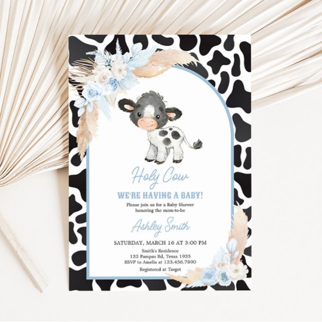 Convites Chá de fraldas de Vaca do Planalto Azul (Bohemian Floral Farm Baby Shower Invitation)