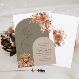 Convites Chá de fraldas de Vaca Highland Rust