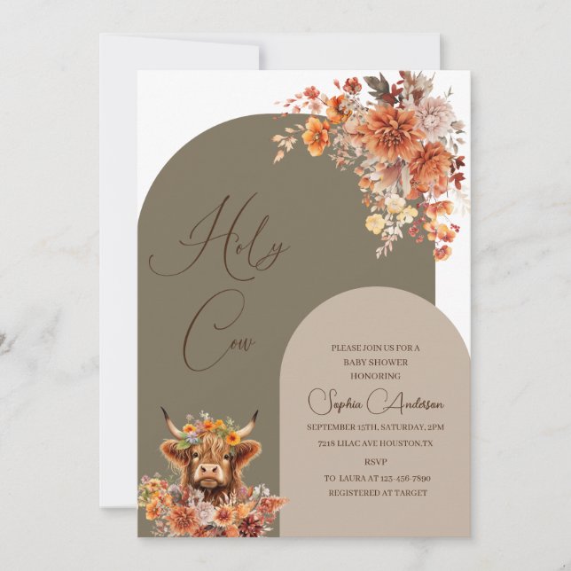 Convites Chá de fraldas de Vaca Highland Rust (Frente)