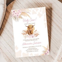 Convites Chá de fraldas de Vaca Rosa Highland