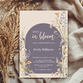 Convites Chá de fraldas de vassoura elegante de flores silv